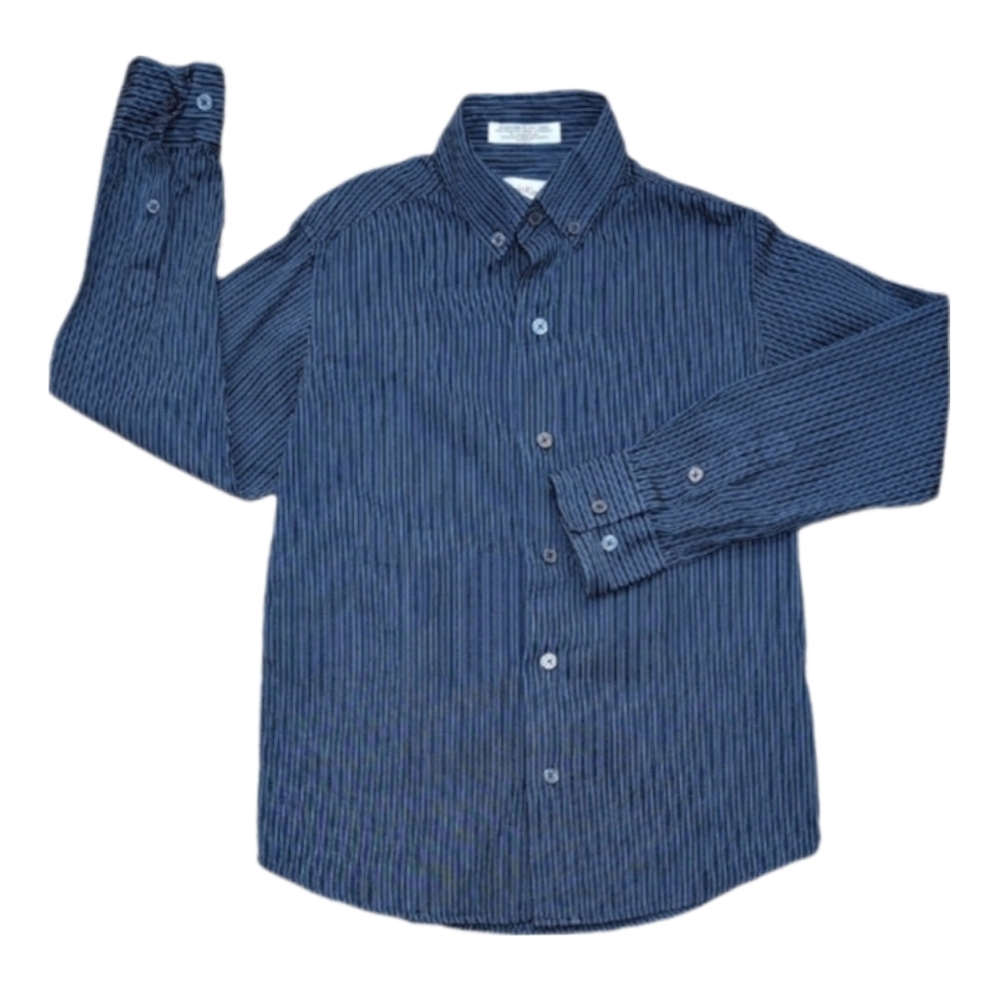 Calvin Klein Boys Striped Button Down Shirt Size 8 Navy Blue Cotton Formal Top